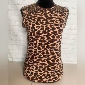 Votre Nom Cheetah Print Tanktop Women’s With Gems And Embroidery Size Large NEW